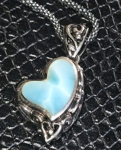 Sirena Sterling Silver Marahlago Larimar Heart Shaped Pendant 20" Necklace - Picture 1 of 11