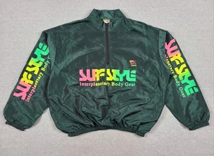 Vintage Surf Style Pullover Jacket Mens One Size Green Nylon 90s Windbreaker USA - Picture 1 of 11