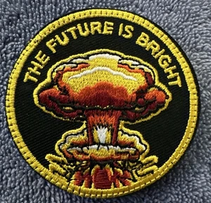 FALLOUT THE FUTURE IS BRIGHT 2x2 Embroidered Morale Patch Hook Backing New - Picture 1 of 4