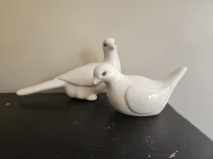 Turteltauben Figuren weiß Keramik Paar 2er Set Vintage groß 11" & 8" - Bild 1 von 11
