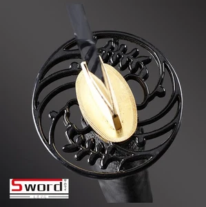 Black Leaves Tsuba Hand Guard For Japanese Samurai Sword Katana Maintenance - Picture 1 of 3