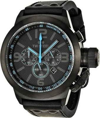 TW Steel Canteen Chronograph Black Dial Black Leather Strap Men's Watch TW904R - Image 1 of 4