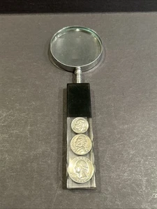 Vintage US Coins In Lucite Acrylic Magnifying Glass 1963 1965 1972 - Picture 1 of 6