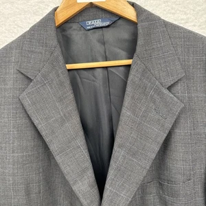 Vintage Polo Ralph Lauren Blazer Sports Coat Glen Check Made in USA Mens 46 Gray - Picture 1 of 23