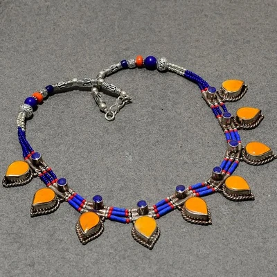 Collar Joyería Nepalí Regalo Moda Piedras Preciosas Lapislázuli Coral Amarillo 18" SR36 Foto 1 de 4