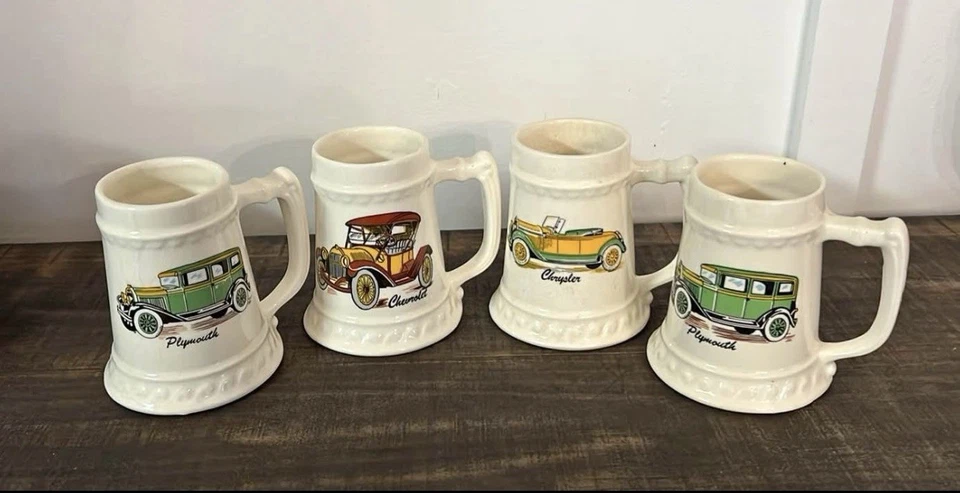 (4) Juego de tazas de cerámica vintage Plymouth Chevrolet y Chrysler Foto 1 de 1