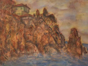 Vintage original watercolor painting landscape seascape signed - Picture 1 of 14