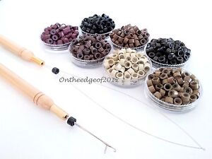 100 Silicone Micro Rings Beads & Hook or Loop Hair Extension Micro Beads 