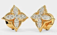 0.48ct Diamante Naturale 14k Solido Oro Giallo Matrimonio Vite Back Cuore Parure