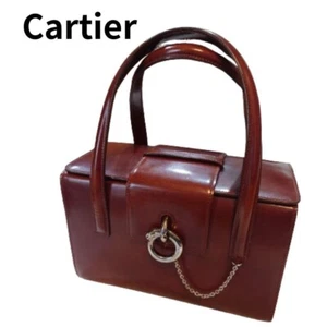 Cartier Handbag Square Women Leather Bordeaux From JAPAN USED Auth Rare - Picture 1 of 8