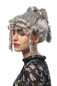 Wig Ladies Carnival Halloween Baroque Romantic Grey Spiral Curls Victorian - Picture 1 of 4