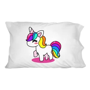 Linda funda de almohada Kawaii arco iris unicornio Chibi novedad - Imagen 1 de 3