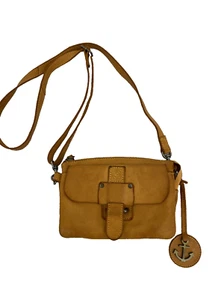 HARBOUR 2ND Distressed Genuine Leather Crossbody Phone Bag Handbag - Cognac - Picture 1 of 7
