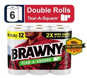 Brawny Tear-a-Square Paper Towels, Pack of 6 Double Rolls - Picture 1 of 7
