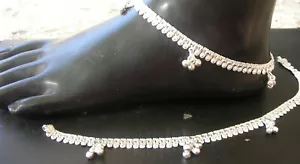 HANDMADE PURE SILVER ANKLET PAIR INDIAN PAYAL 22.9 GRAM 9.5'' FREE SHIP AS 11 - Picture 1 of 4