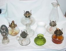 6 Antique Oil Lamps And 2 Lamp Shades - Milk Glass And Depression Green-P/U Only