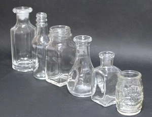 Vintage Bottles Clear Glass Small Jars Collection 6 - Picture 1 of 9