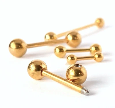 1pc Gold IP Straight Barbell Tongue, Industrial, Tragus, Eyebrow, Nipple Ring - Image 1 of 4
