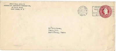 US Sc# U 430 City Hall Sta ,New York DPO 1918-1930 and slogan cancel - Image 1 of 2