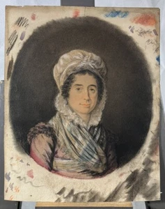Gouache Circa 1850 Darstellend Einer Frau Mit Kopfschmuck Ära Napoleon - Picture 1 of 10