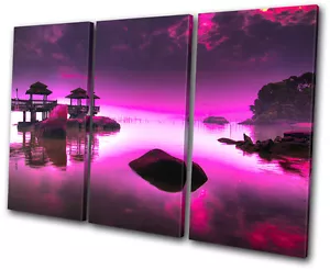 Japan LILA ROSA Sonnenuntergang Meereslandschaft HÖHEN LEINWANDBILD WANDBILD Bild Druck - Bild 1 von 1