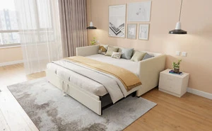 Tagesbett Ausziehbar Schlafsofa 90x200cm Gästebett Bettgestell mit Lattenrost - Bild 1 von 12