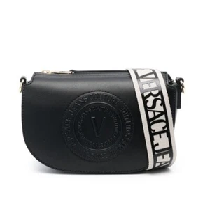NEW VERSACE JEANS COUTURE Embossed Logo black leather small crossbody/handle bag - Picture 1 of 12