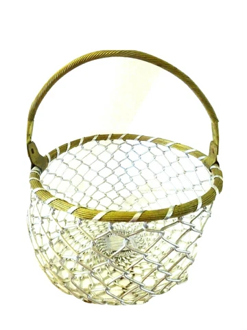 Chain-Link Style Egg-Shaped Basket w. Handle-Copper/Silver Look-NWOT Cover