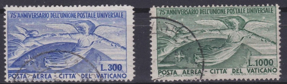 Vatican City 1949 #C18-19 UPU 75th Anniversary Air Post Stamp - Used - Image 1 of 1