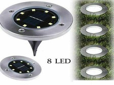 8 DISK LIGHTS PANNELLO SOLARE DA GIARDINO LED SENSORE CREPUSCOLARE FARETTO