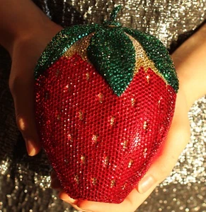 Kathrine Baumann LMTED RED STRAWBERRY swarovski MINAUDIERE JUDITH LEIBER MIRROR - Picture 1 of 11