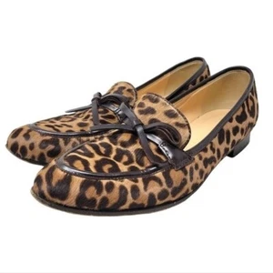 J. Crew Collection Academy Leder Kalbshaar Leopardenmuster Loafer flache Schuhe braun 7 - Bild 1 von 11