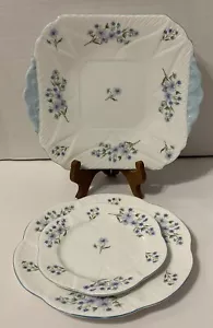 Shelley Bone China Delicata torta insalata pane di roccia blu set 3 piatti - Foto 1 di 10