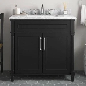 Home Decorators Collection Bath Vanity 36" Single Sink Carrara Marble Top Black - Picture 1 of 4