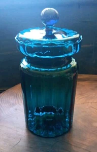Mid Century Blue Empoli Glass Tall Apothecary Jar Candy Canister Circus Tent Lid - Picture 1 of 6
