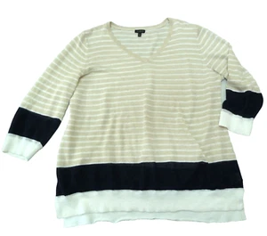 Talbots Knit Sweater LARGE 100% Linen Striped Nautical  Beach Summer Coastal - Picture 1 of 4