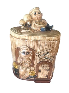 Tarro de galletas de cerámica Arnel's 1987 raro - "Cookie House" coleccionable de colección - Imagen 1 de 8