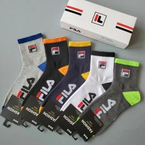 Mens Womens 5Pairs FILA Socks Quarter Ankle Cotton Trainer Sports Socks With Box - Picture 1 of 7