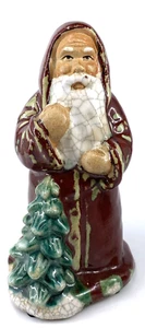 Crackle Babbo Natale Statuina Decorazione 8" Ceramica Vintage - Foto 1 di 8
