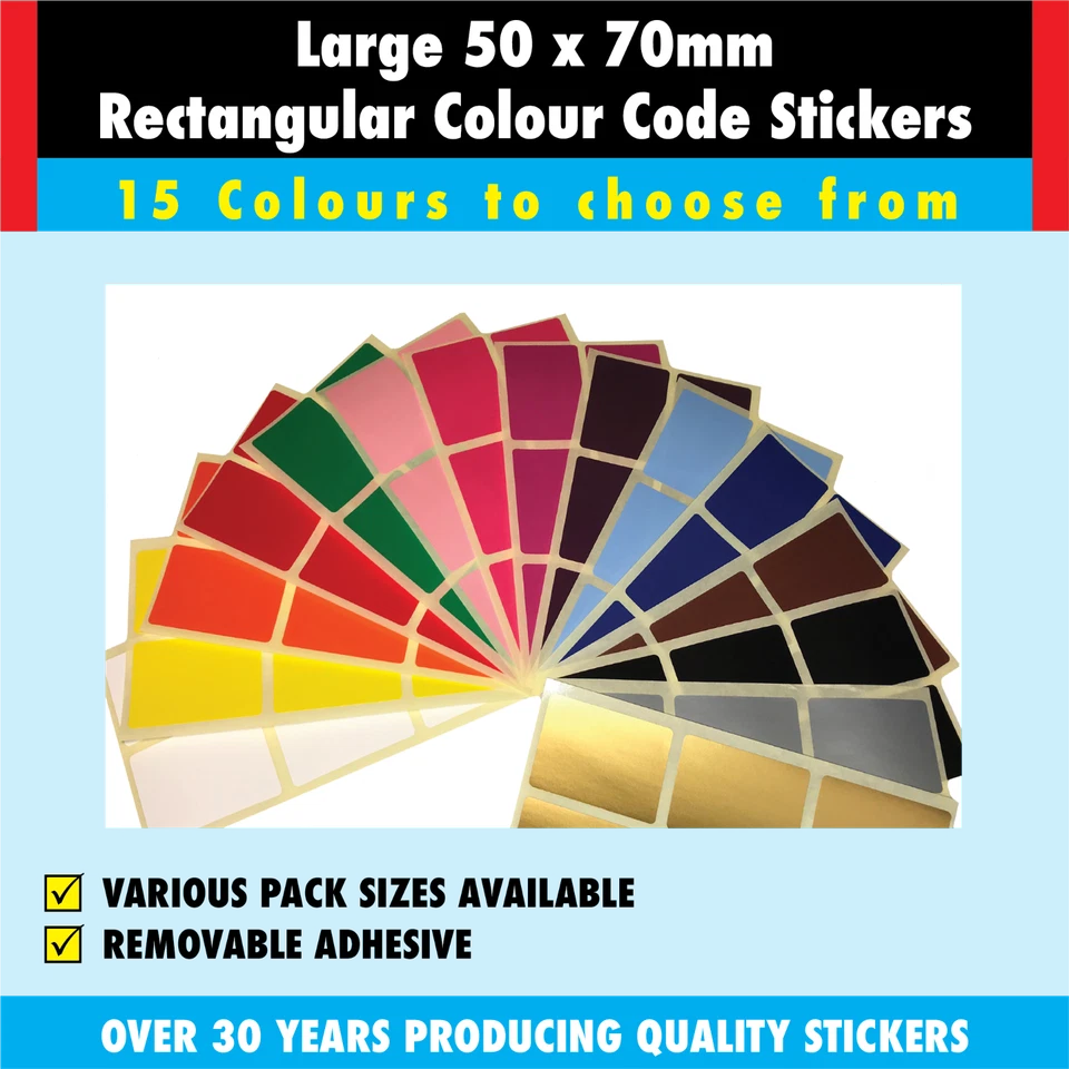 Large 50 x 70mm Rectangles - Colour Code Stickers Sticky Address / File Labels - Image 1 of 1