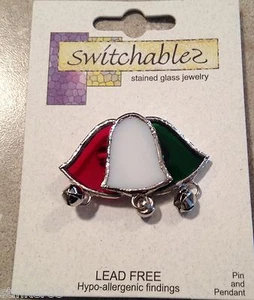 Jingle Bell Brosche/Anstecknadel oder Anhänger schaltbar Buntglas JE265 - Bild 1 von 1