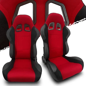 Asientos de coche de carreras estilo Recaro izquierdo/derecho de tela roja negra/cuero PVC - Imagen 1 de 8