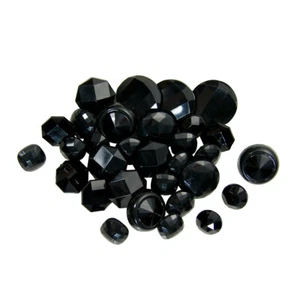 Faceted Buttons Jet Black Plastic Shank Loop Vintage Sewing Fasteners 10mm-20mm - Picture 1 of 2