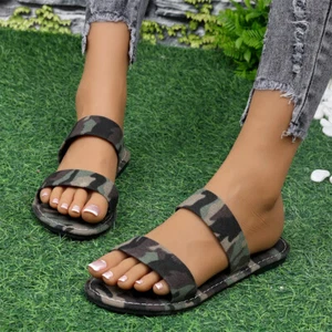 Fashion Camouflage Womne's Flat Sandals with Wide Strap Slip On Summer Shoes - Picture 1 of 8