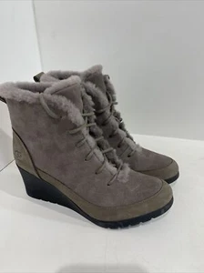 UGG Damengröße 8 Bridgit Maulwurf Leder Wolle gefüttert Absatz Winterstiefel wasserdicht - Bild 1 von 12