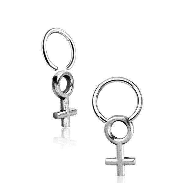 PAR DE ANILLOS SÍMBOLO FEMENINO CBR PEZÓN OREJA MEDIDORES AROS PENDIENTES TABIQUE Foto 1 de 1