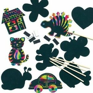 Rainbow Scratch Art Novelty Magnets Kit Kids Childrens Crafts Home Activity Fun