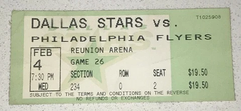 2/4/98 NHL Dallas Stars Reunion Arena Flyers NHL Hockey Ticket Stub Roman Turek Cover