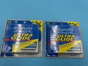 Lot 2 Vintage Wilkinson Sword Ultra Glide Blue Strip 15 Twin Blades (30 Total) - Picture 1 of 3