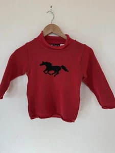 Rare Vtg KIDS Red Horse Hand knit Sweater 5/6 - Picture 1 of 7